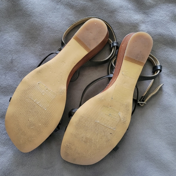 vintage strappy square toe ankle tie low wedge sandal size 8 9 - Picture 2 of 6